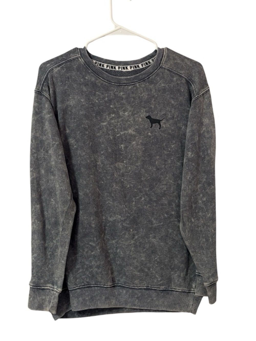 PINK Gray Acid Wash Campus Logo Sweatshirt